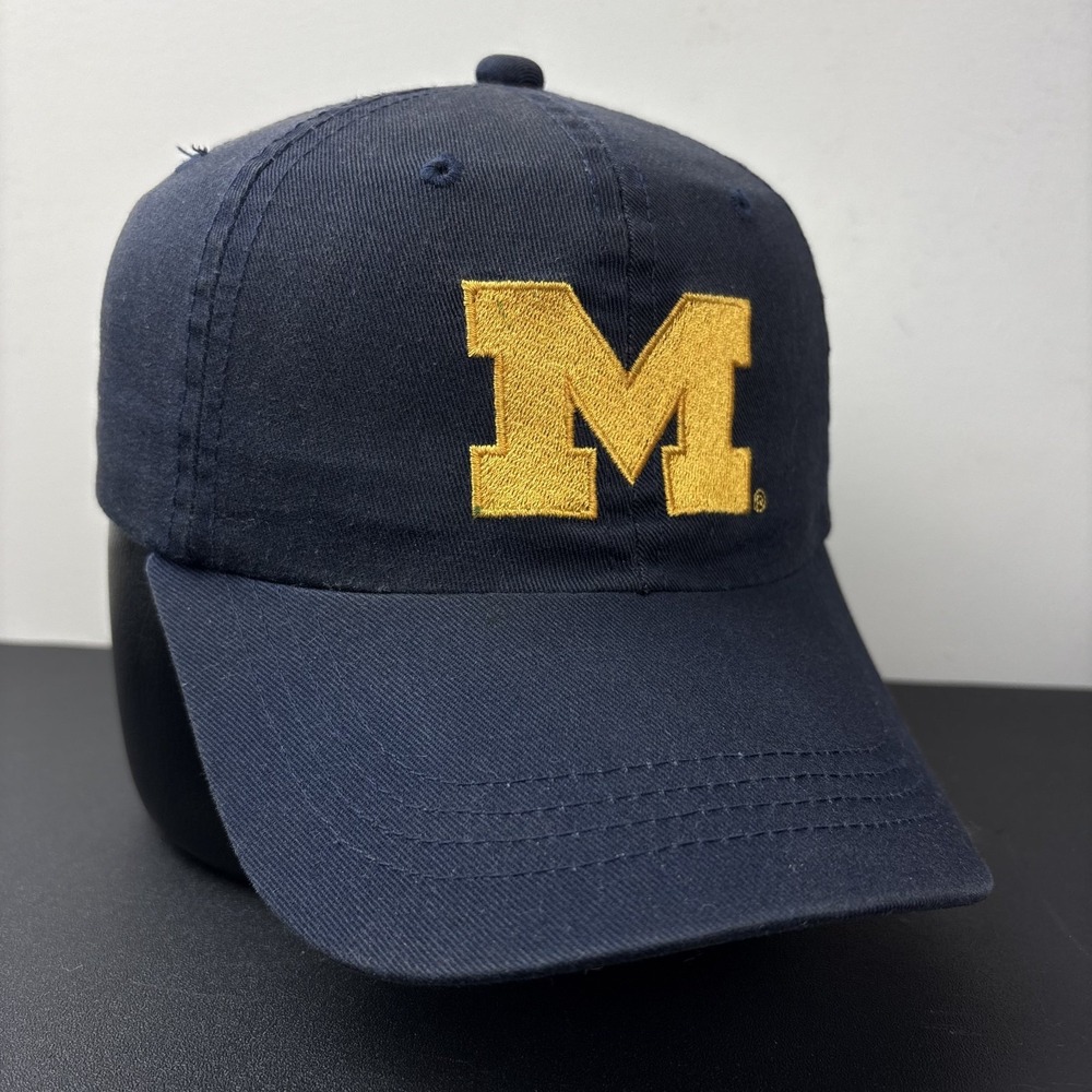 Vintage Michigan Wolverines Signatures Strapback Dad Hat Cap Navy Maize Block M